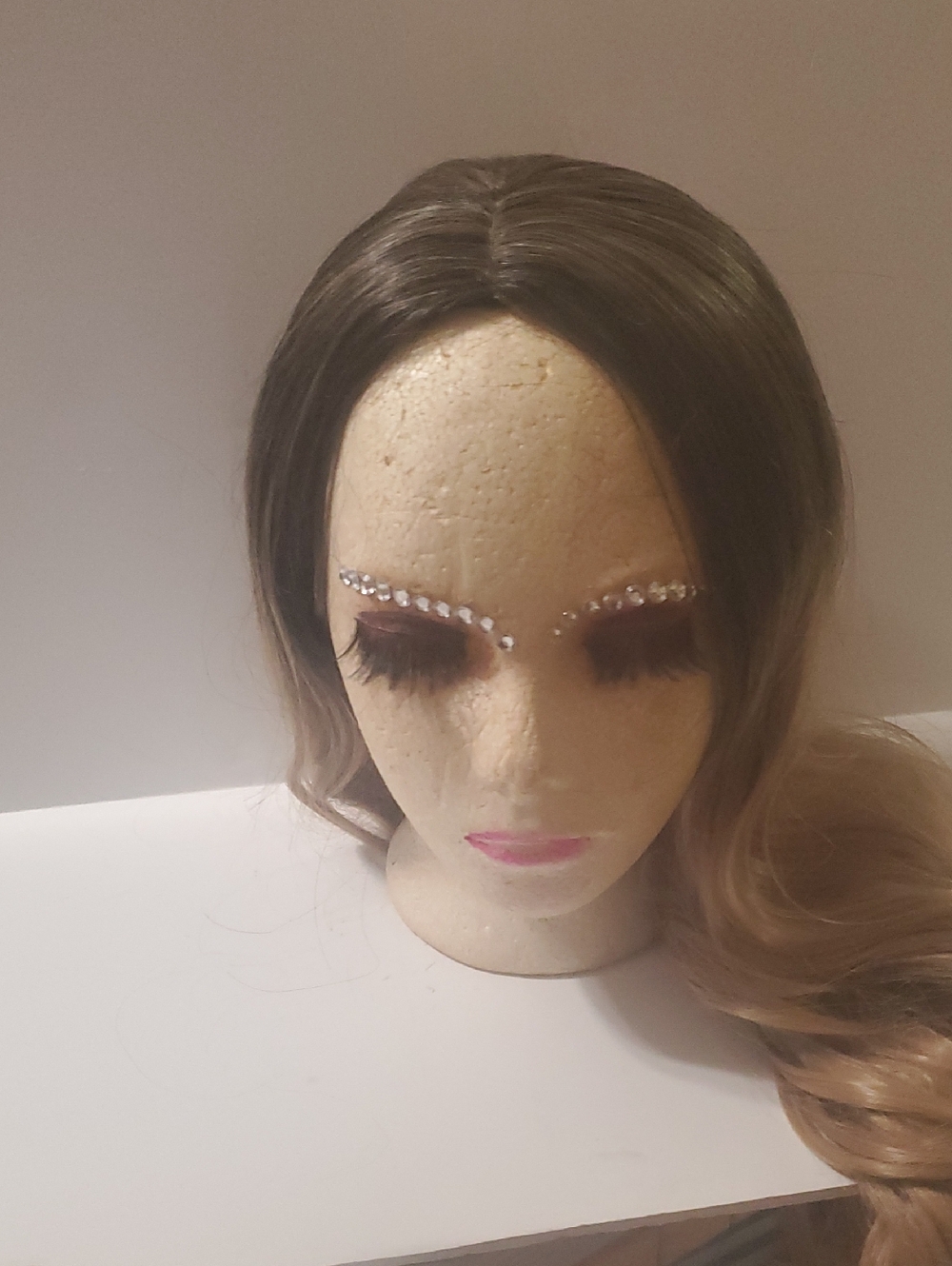 Long Ombre Wig with Rhinestone Brow Accents